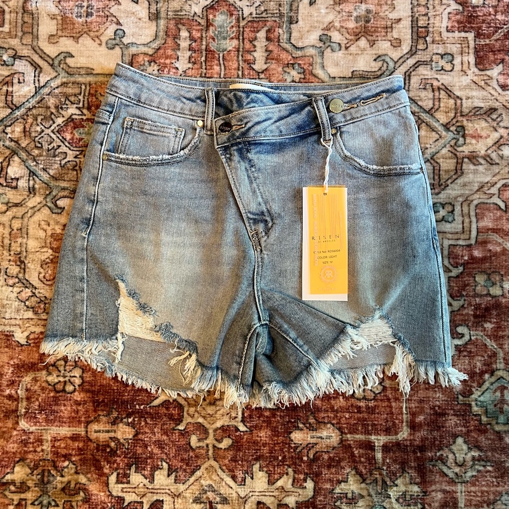 Risen Blue Jean Shorts with Distressed Details